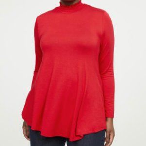 Lane Bryant 26/28 smocked neck red swing tunic top